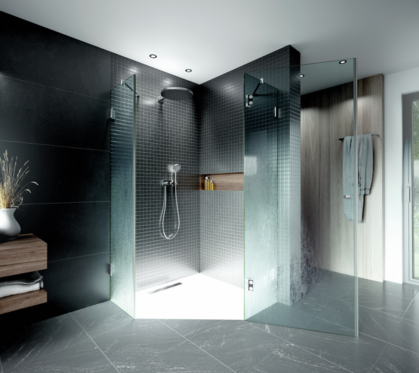 Paumelle de douche Madrid FM, verre-verre 135-180°