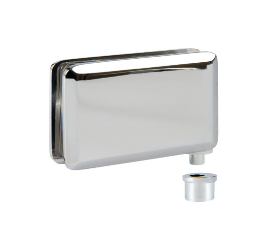Glass patch fitting 65 x 40 chrome-plated with retractable axle and eccentric bushing