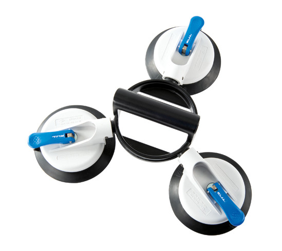 Veribor® ventosa in plastica a 3 teste mobili e e manico in alluminio con grandi dischi in gomma
