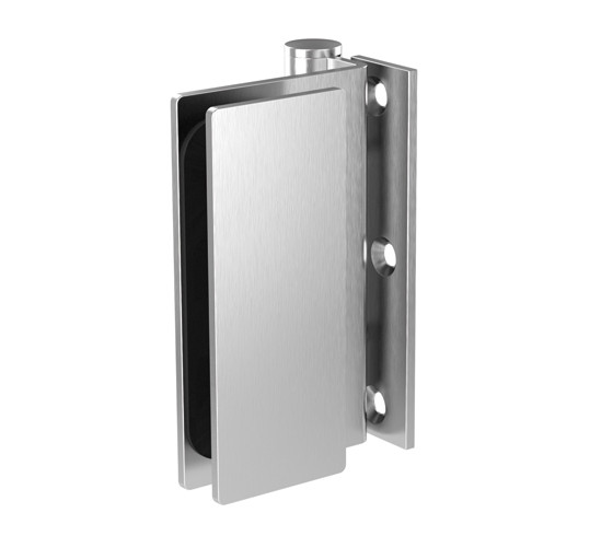 Stainless steel door hinge with square mounting plate glass/wall 90°